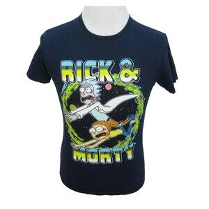RICK & MORTY Mens (Size Small) Blue Short Sleeve Graphic T-Shirt 100% Cotton Top